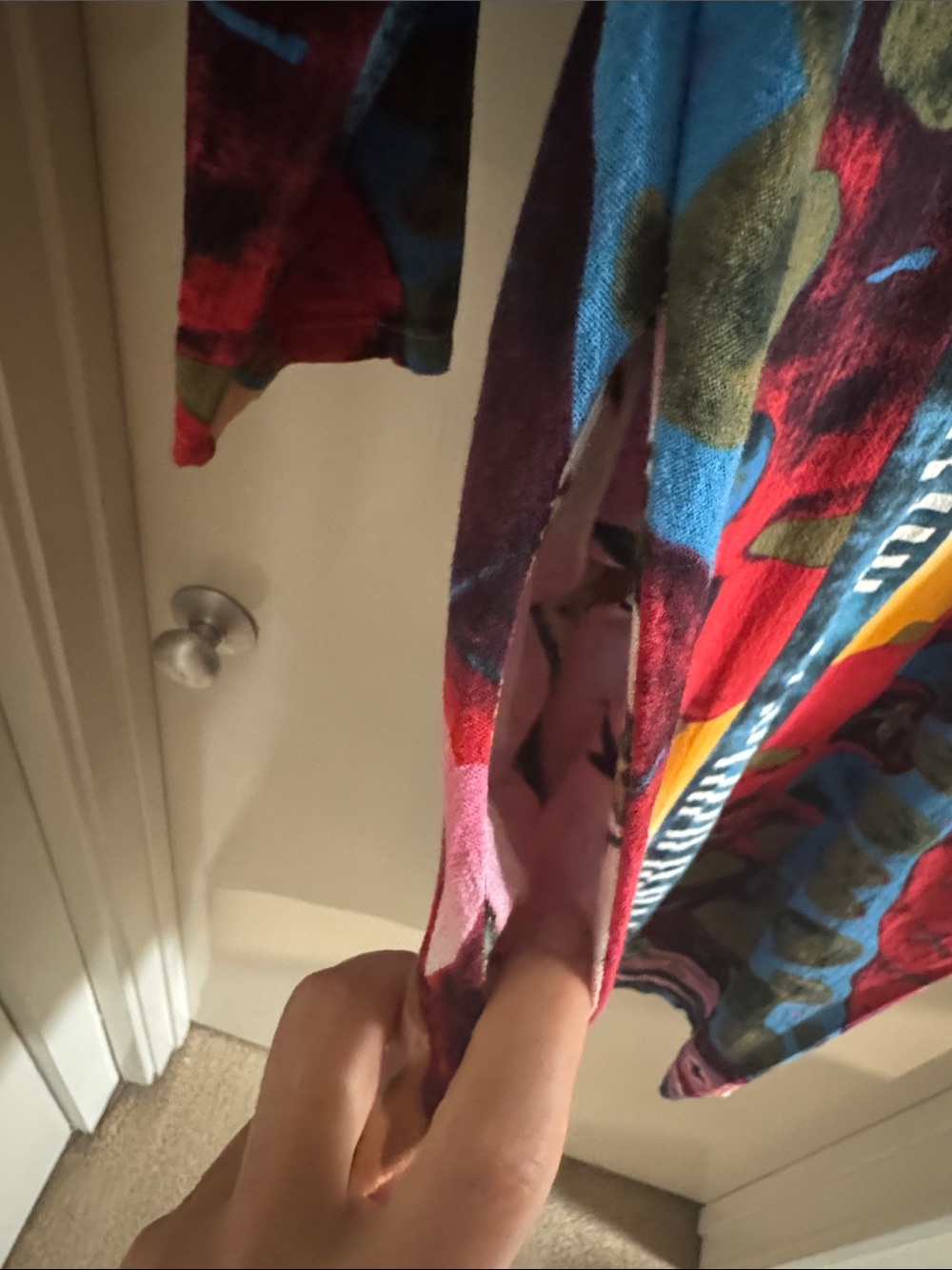 Audate Abstract Multicolor Midi Dress with Blue, Pink & Mustard Accents - Picture 4 of 5